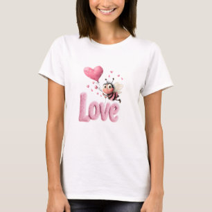Süße Pinke Liebesbiene Herz Valentinstag T-Shirt