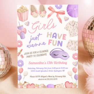 Süße Pinke und Violette Pyjamaparty-Geburtstagsfei Einladung