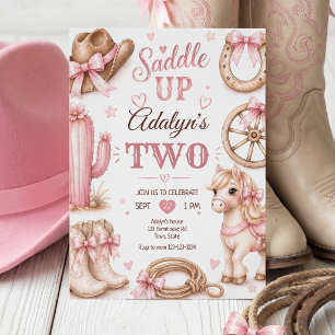 Süße pinke Western-Sattel-Auf-Pferd-Geburtstag Einladung