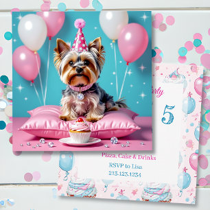 Süße pinke Yorkie-Geburtstagsfeier für Mädchen Einladung
