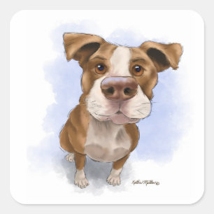 Süße Pit Bull Cartoon Quadratischer Aufkleber