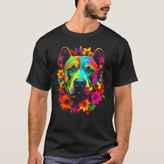 Süße Pitbull-Hund Blumen T-Shirt (Vorderseite)