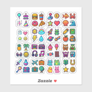 Süße Pixel-Art-Aufkleber-Set – Retro-8-Bit-Kawaii  Aufkleber