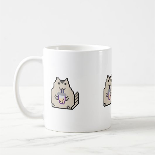 „Süße Pixel-Katze mit Bubble Tea – Retro-8-Bit-Sti Kaffeetasse (Links)