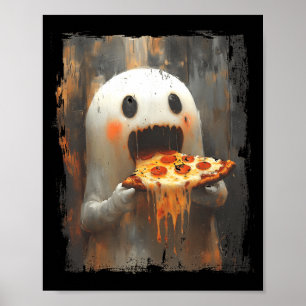 Süße Pizza-Geister essen Pizza Lustige Halloween-N Poster