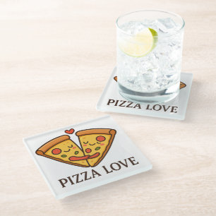 Süße Pizza-Liebe-Sticker Glasuntersetzer