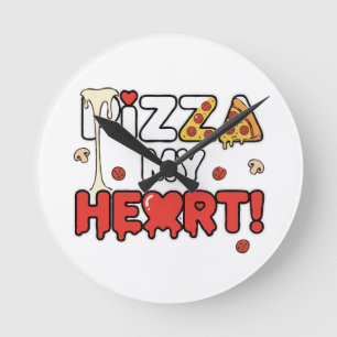 Süße Pizza Mein Herz Lustiger Foodie Wortspiel für Runde Wanduhr
