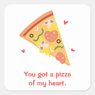Süße Pizza meines Herzens Pun Liebe Humor Quadratischer Aufkleber