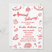 Süße Pizza-Sonderlieferung Doodle-Baby-Party