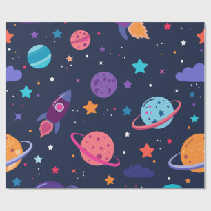 Süße Planeten Raketen Sterne Kinder Geburtstag Geschenkpapier