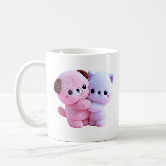 Süße Plüsch-Hunde- und Katzenfreunde Kaffeetasse (Links)