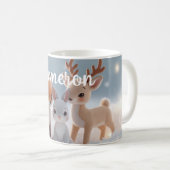 Süße Plüsch-Winter-Waldtiere mit individuellem Nam Kaffeetasse (VorderseiteRechts)