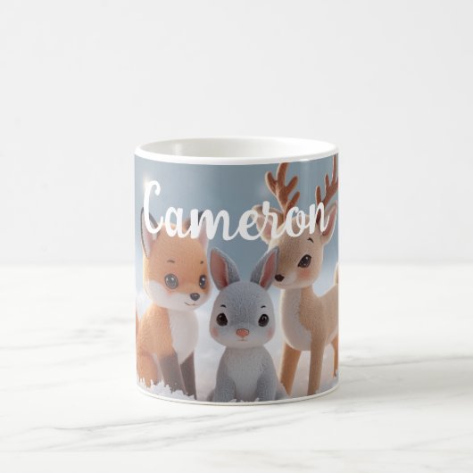 Süße Plüsch-Winter-Waldtiere mit individuellem Nam Kaffeetasse (Mittel)