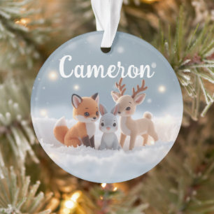 Süße Plüsch-Winter-Waldtiere mit individuellem Nam Ornament