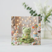 Süße Plüschfrosch hält Key Lime Pie Blanko Karte (Stehend Vorderseite)