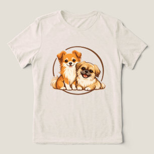 Süße Pomchi- und Pekingese-Hunde-Duo-Illustration Tri-Blend Shirt