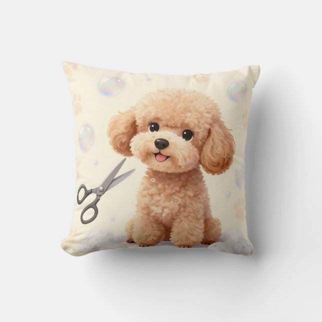 Süße Poodle-Schneid-Bubbles-Schere  Kissen (Vorderseite)