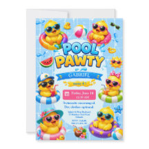 Süße Pool-Party-Enten-Geburtstags-Einladung für Ki