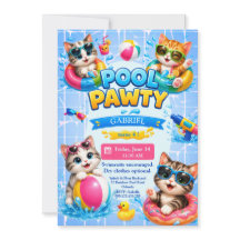 Süße Pool-Party-Katzen-Geburtstags-Einladung für K