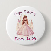 Süße Prinzessin Funkeln Personalisierte Rosa Mädch Button (Vorderseite)