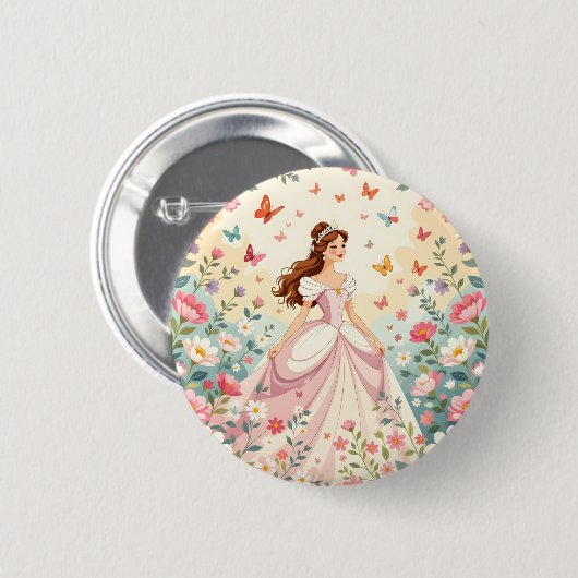 Süße Prinzessin mit Schmetterlingen Button (Vorne & Hinten)