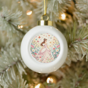 Süße Prinzessin mit Schmetterlingen Keramik Kugel-Ornament