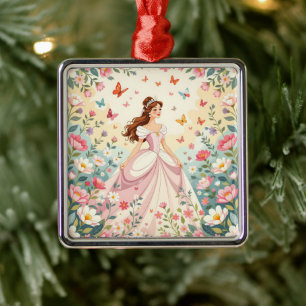 Süße Prinzessin mit Schmetterlingen Ornament Aus Metall