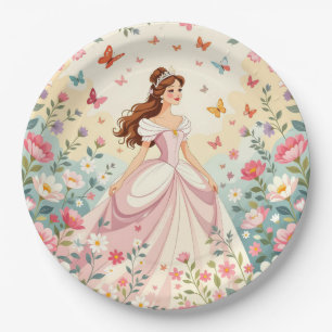 Süße Prinzessin mit Schmetterlingen Pappteller