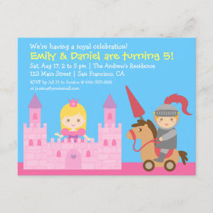 Süße Prinzessin und Ritter-Geburtstagsfeier Einladung