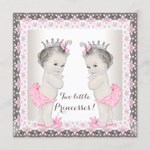Süße Prinzessin-Zwillinge Rosa und Braun Baby Show Einladung