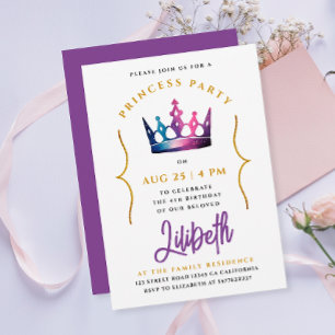 Süße Prinzessinnenkrone Tiara Lila Aquarell Einladung