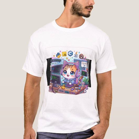 Süße Programmierer-Katz-T-Shirt | Kawaii Coding Ca T-Shirt (Vorderseite)