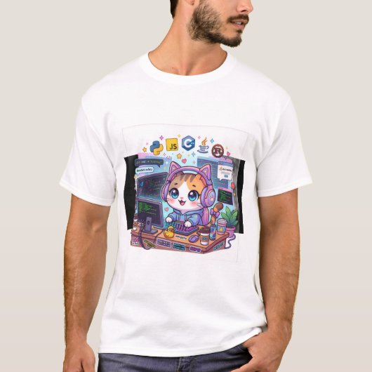 Süße Programmierer-Katz-T-Shirt | Kawaii Coding Ka T-Shirt (Vorderseite)
