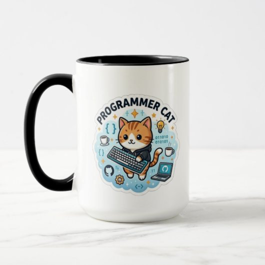 Süße Programmierer-Katze Coding Vinyl-Aufkleber | Tasse (Links)