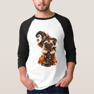 Süße Pug-Hexe Halloween Raglan T-Shirt