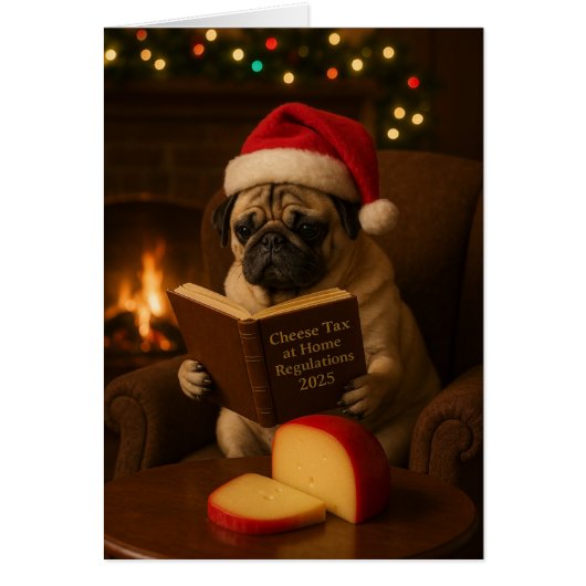 Süße Pug-Weihnachtskarte 'Käse-Steuer' (Vorne)