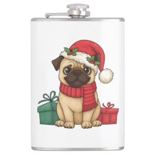 Süße Pug-Weihnachtsmann-Weihnachtsgeschenk-Illustr Flachmann