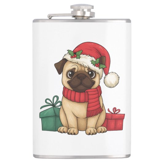 Süße Pug-Weihnachtsmann-Weihnachtsgeschenk-Illustr Flachmann (Vorderseite)