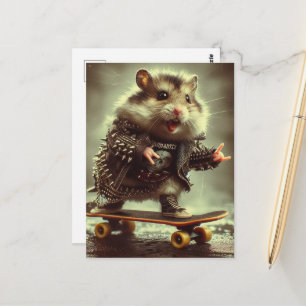 Süße Punk-Stacheljacke Skateboard fahrender Hamste Postkarte