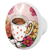 Süße Punkte-Kaffeetasse und Blumen Keramikknauf (Rechts)