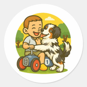 Süße Puppy- und Kinder-Spielzeit Runder Aufkleber
