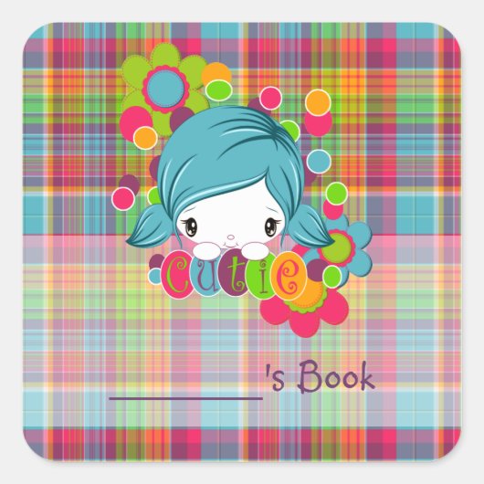 Süsse Quadratischer Aufkleber (Vorderseite)