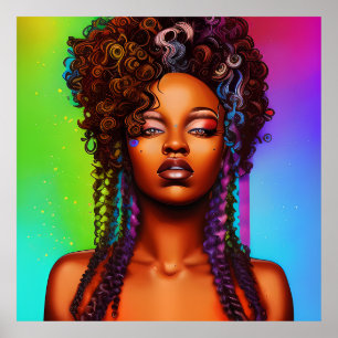 Süsse Queen Rainbow Niedlich Hair Black Melanin Af Poster