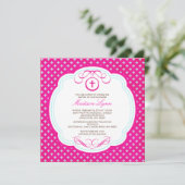 Süße quere rosa Baby-Taufe-Einladung Einladung (Stehend Vorderseite)