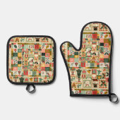 Süße Quilt-Patchwork-Weihnachten Ofenhandschuh & Topflappen-Set (Vorderseite)