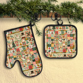 Süße Quilt-Patchwork-Weihnachten Ofenhandschuh & Topflappen-Set