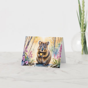 Süße Quokka-Blumen-Herz-Aquarell-Grußkarte Karte