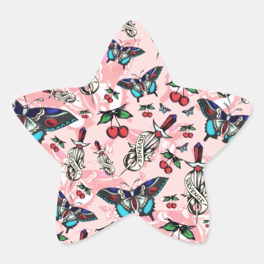 Süße Rache, altschulische Tätowierungsmuster. Stern-Aufkleber (Vorderseite)