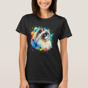 Süße Ragdoll-Katze Wasserfarbe Farbiger Spritzkuns T-Shirt