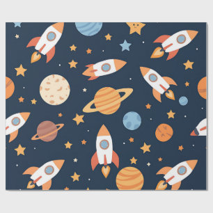 Süße Raketen Planeten Weltraum Muster Geschenkpapier